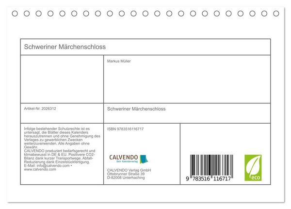 Produktbild: Schweriner M&auml;rchenschloss (Tischkalender 2026 DIN A5 quer), CALVENDO Monatskalender