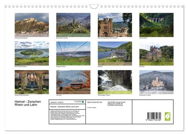 Produktbild: Heimat - Zwischen Rhein und Lahn (Wandkalender 2026 DIN A3 quer), CALVENDO Monatskalender
