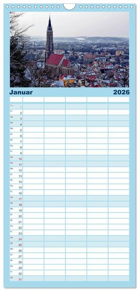 Produktbild: Familienplaner 2026 - Landshut bei Tag und Nacht mit 5 Spalten (Wandkalender, 21 x 45 cm) CALVENDO