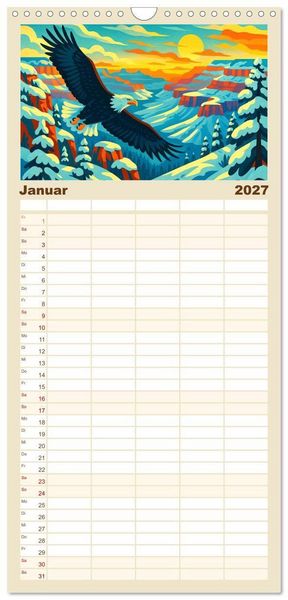 Produktbild: Familienplaner 2027 - Nordamerika von Alaska bis Texas - Wild, Weit und Wundersch&ouml;n mit 5 Spalten (Wandkalender, 21 x 45 cm) CALVENDO