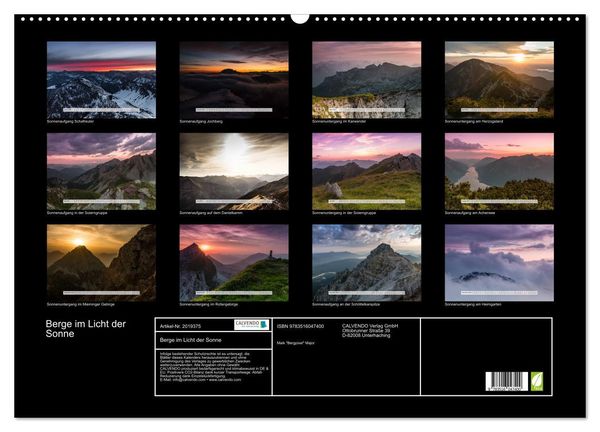 Produktbild: Berge im Licht der Sonne (Wandkalender 2026 DIN A2 quer), CALVENDO Monatskalender