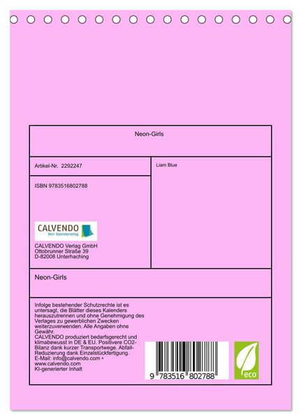 Produktbild: Neon-Girls (Tischkalender 2027 DIN A5 hoch), CALVENDO Monatskalender