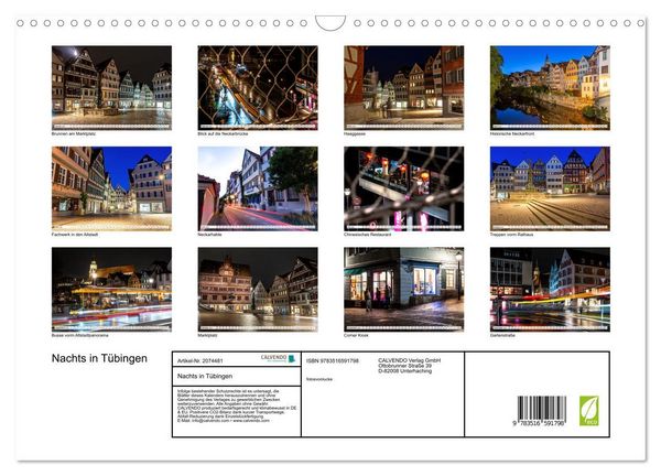 Produktbild: Nachts in T&uuml;bingen (Wandkalender 2026 DIN A3 quer), CALVENDO Monatskalender