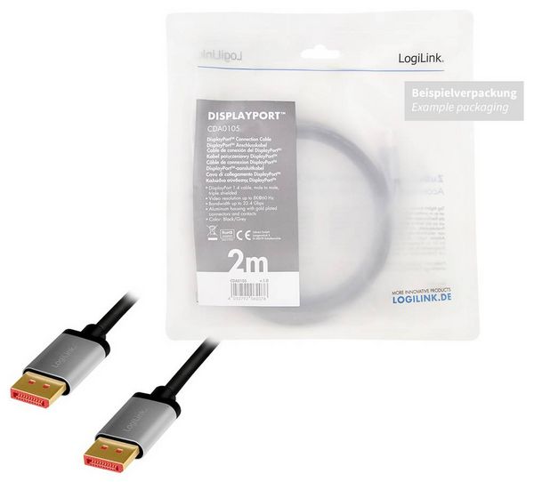 Produktbild: LogiLink DisplayPort AV Anschlusskabel [1x DisplayPort - 1x DisplayPort] 1m Schwarz/Grau