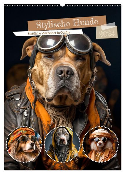Stylische Hunde (Wandkalender 2024 DIN A2 hoch), CALVENDO Monatskalender