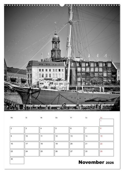 Produktbild: HAMBURG Monochrome Ansichten (Wandkalender 2026 DIN A2 hoch), CALVENDO Monatskalender