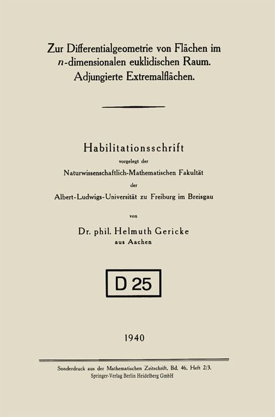 Produktbild: Zur Differentialgeometrie von Fl&auml;chen im n-dimensionalen euklidischen Raum. Adjungierte Extremalfl&auml;chen