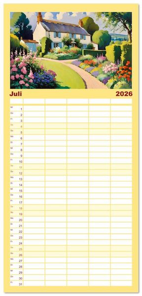 Produktbild: Familienplaner 2026 - Englische Cottages mit 5 Spalten (Wandkalender, 21 x 45 cm) CALVENDO