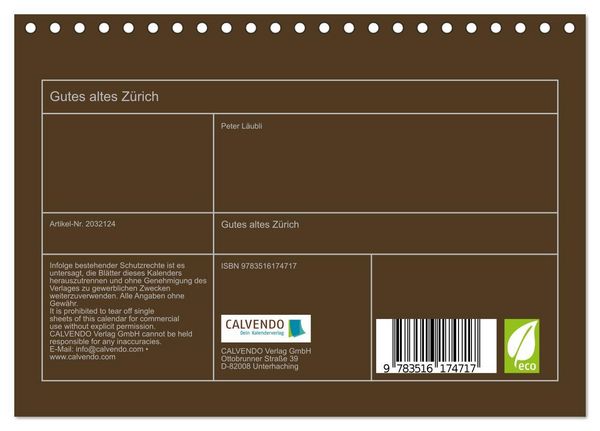 Produktbild: Gutes altes Z&uuml;rich (Tischkalender 2026 DIN A5 quer), CALVENDO Monatskalender