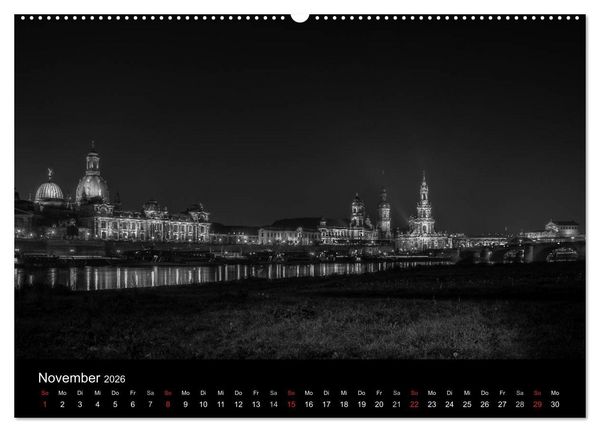 Produktbild: Dresden - Elbflorenz bei Nacht (hochwertiger Premium Wandkalender 2026 DIN A2 quer), Kunstdruck in Hochglanz