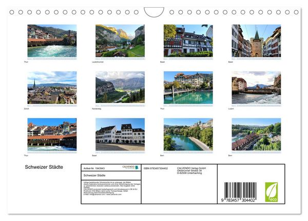 Produktbild: Schweizer St&auml;dte (Wandkalender 2026 DIN A4 quer), CALVENDO Monatskalender
