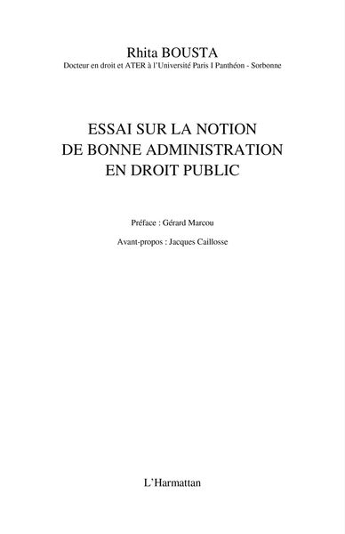 Produktbild: Essai sur la notion de bonne administration en droit public