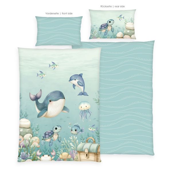 Klaus Hering 2485485063 - babybest® Bettwäsche, Ozeanfreunde, Made in Green, 40x60+100x135 cm