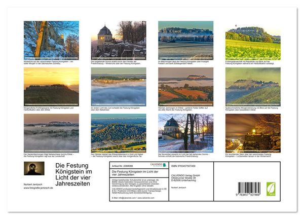 Produktbild: Die Festung K&ouml;nigstein im Licht der vier Jahreszeiten (Wandkalender 2026 DIN A3 quer), CALVENDO Monatskalender