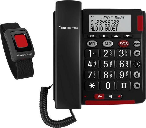 Produktbild: Amplicomms BigTel 50 Alarm Plus Schnurgebundenes Seniorentelefon f&uuml;r H&ouml;rger&auml;te kompatibel, inkl. Notrufsender, Wahlwiederholung