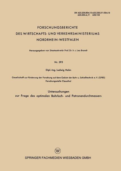 Produktbild: Untersuchungen zur Frage des optimalen Bohrloch- und Patronendurchmessers