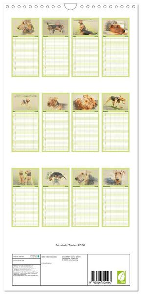 Produktbild: Familienplaner 2026 - Airedale Terrier 2026 mit 5 Spalten (Wandkalender, 21 x 45 cm) CALVENDO