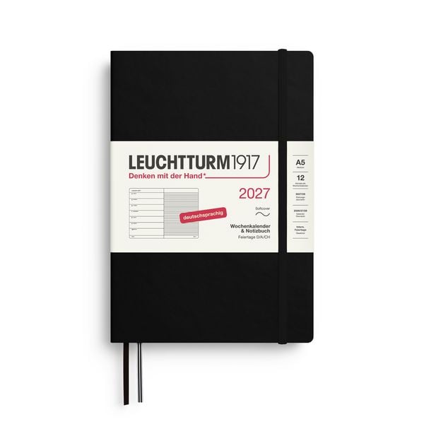 Produktbild: Wochenkalender & Notizbuch Medium (A5) 2027, Softcover, Schwarz, Deutsch