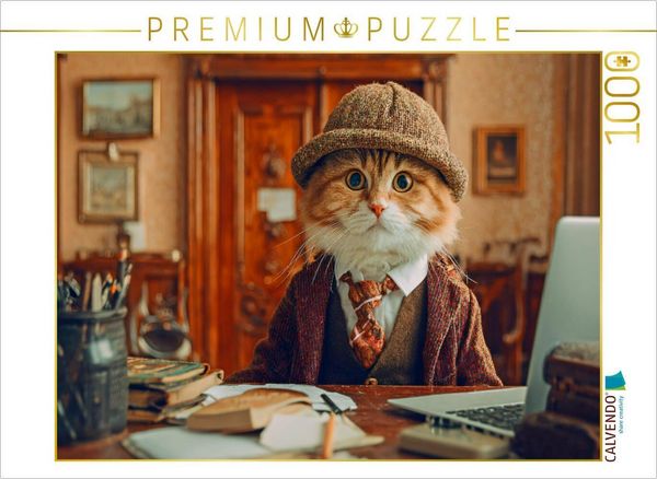 CALVENDO Puzzle Detektiv Katze | 1000 Teile Lege-Größe 64x48cm Foto-Puzzle für glückliche Stunden