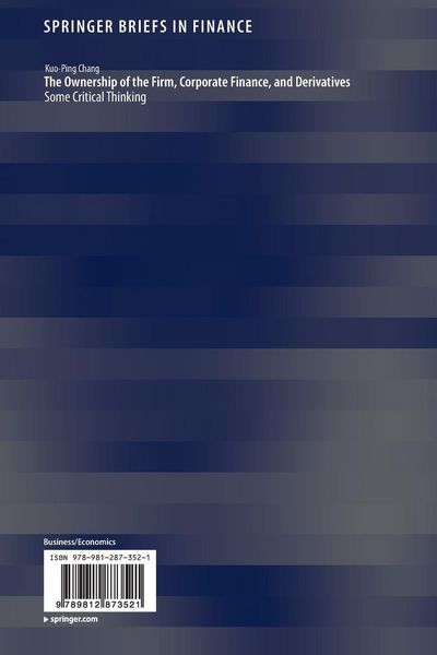 Produktbild: The Ownership of the Firm, Corporate Finance, and Derivatives