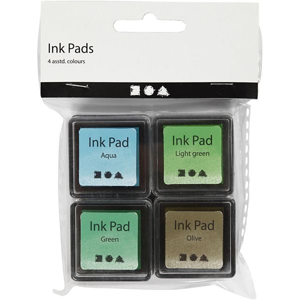 Produktbild: Creativ Company Stempelkissen, H 2 cm, Gr&ouml;&szlig;e 3,5x3,5 cm, Gr&uuml;n, Hellgr&uuml;n, Olivgr&uuml;n, Aqua, 4 Stk