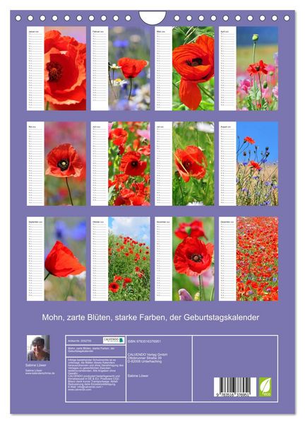 Produktbild: Mohn, zarte Bl&uuml;ten, starke Farben, der Geburtstagskalender (Wandkalender 2026 DIN A4 hoch), CALVENDO Monatskalender