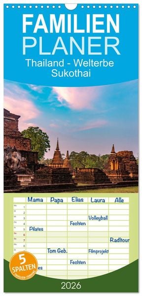 Produktbild: Familienplaner 2026 - Thailand - Welterbe Sukothai mit 5 Spalten (Wandkalender, 21 x 45 cm) CALVENDO