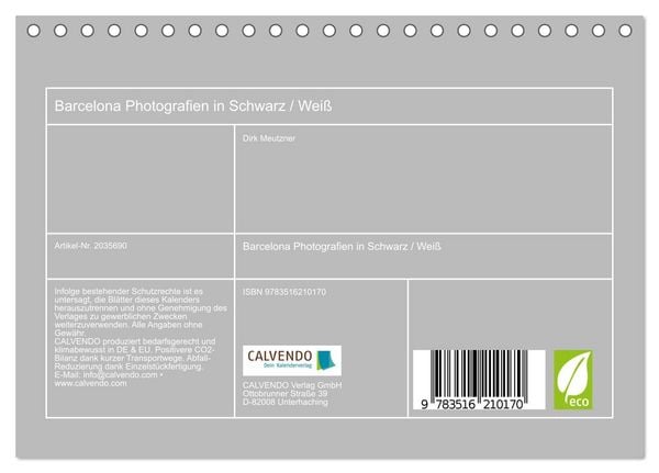 Produktbild: Barcelona Photografien in Schwarz / Wei&szlig; (Tischkalender 2026 DIN A5 quer), CALVENDO Monatskalender
