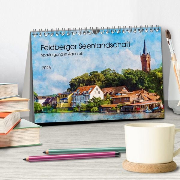 Produktbild: Feldberger Seenlandschaft - Spaziergang in Aquarell (Tischkalender 2026 DIN A5 quer), CALVENDO Monatskalender
