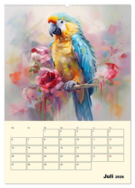 Produktbild: Bunte V&ouml;gel. Bezaubernde Papageien-Aquarelle (hochwertiger Premium Wandkalender 2026 DIN A2 hoch), Kunstdruck in Hochglanz