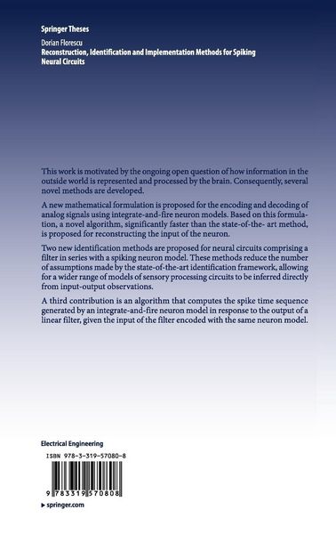 Produktbild: Reconstruction, Identification and Implementation Methods for Spiking Neural Circuits