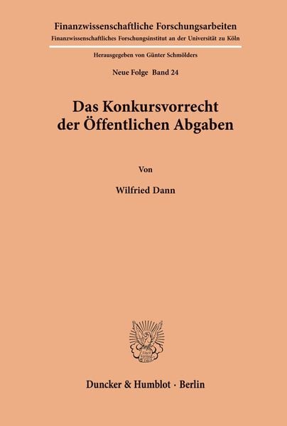 Produktbild: Das Konkursvorrecht der &Ouml;ffentlichen Abgaben.