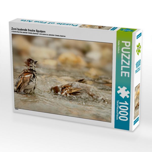 CALVENDO Puzzle Zwei badende freche Spatzen | 1000 Teile Lege-Größe 64x48cm Foto-Puzzle für glückliche Stunden