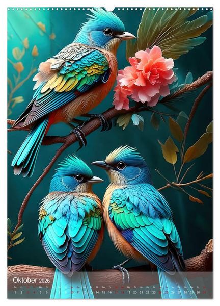 Produktbild: Exotische Harmonie - Paradiesv&ouml;gel und Blumenpracht (Wandkalender 2026 DIN A2 hoch), CALVENDO Monatskalender