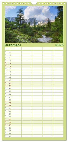 Produktbild: Familienplaner 2026 - Bergwelten mit 5 Spalten (Wandkalender, 21 x 45 cm) CALVENDO