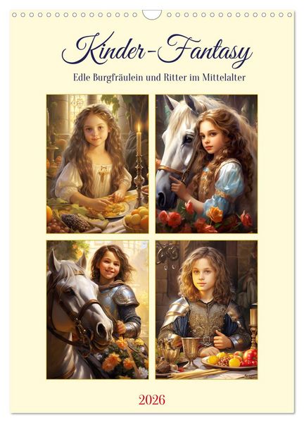 Kinder-Fantasy. Edle Burgfräulein und Ritter im Mittelalter (Wandkalender 2026 DIN A3 hoch), CALVENDO Monatskalender