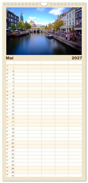 Produktbild: Familienplaner 2027 - Ein Blick auf Leiden mit 5 Spalten (Wandkalender, 21 x 45 cm) CALVENDO