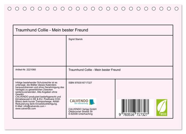 Produktbild: Traumhund Collie - Mein bester Freund (Tischkalender 2026 DIN A5 quer), CALVENDO Monatskalender