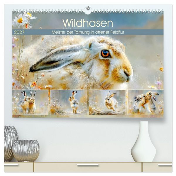 Produktbild: Wildhasen. Meister der Tarnung in offener Feldflur (hochwertiger Premium Wandkalender 2027 DIN A2 quer), Kunstdruck in Hochglanz