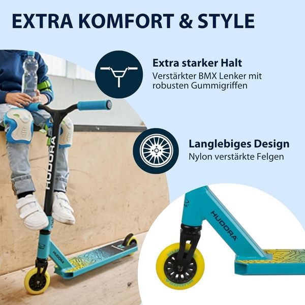 Produktbild: HUDORA 14058 - Stunt Scooter Kids hellblau, Cityroller f&uuml;r Kinder von ca. 6-10 Jahren