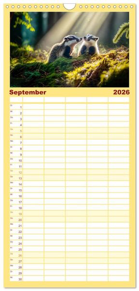 Produktbild: Familienplaner 2026 - Putzige Tierwelt - gemeinsam die Welt entdecken mit 5 Spalten (Wandkalender, 21 x 45 cm) CALVENDO