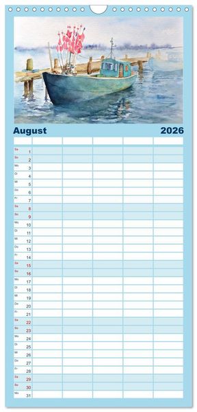Produktbild: Familienplaner 2026 - R&uuml;gen Impressionen in Aquarell mit 5 Spalten (Wandkalender, 21 x 45 cm) CALVENDO