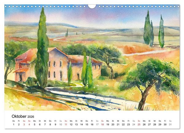 Produktbild: Toskana Aquarelle (Wandkalender 2026 DIN A3 quer), CALVENDO Monatskalender