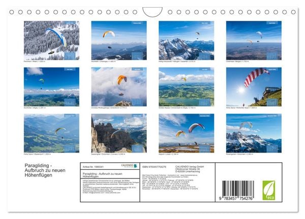 Produktbild: Paragliding - Aufbruch zu neuen H&ouml;henfl&uuml;gen (Wandkalender 2026 DIN A4 quer), CALVENDO Monatskalender