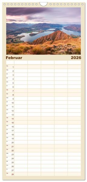 Produktbild: Familienplaner 2026 - Neuseeland - Traumlandschaften aus einem Naturparadies mit 5 Spalten (Wandkalender, 21 x 45 cm) CALVENDO
