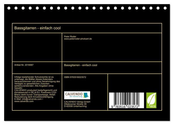 Produktbild: Bassgitarren - einfach cool (Tischkalender 2026 DIN A5 quer), CALVENDO Monatskalender