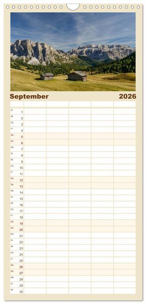Produktbild: Familienplaner 2026 - Dolomiten mit 5 Spalten (Wandkalender, 21 x 45 cm) CALVENDO