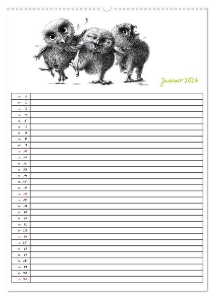 Produktbild: Tieronisch Eulen (hochwertiger Premium Wandkalender 2026 DIN A2 hoch), Kunstdruck in Hochglanz