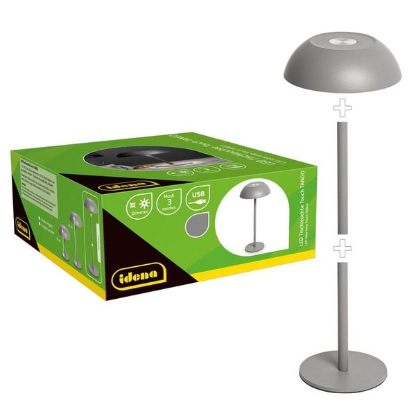 Produktbild: Idena LED Tischleuchte Touch Tango Metall grau 15x33cm Akku USB dimmbar 3 Modi Innen
