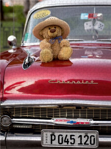 Produktbild: CALVENDO Puzzle Travelling Teddy mit Oldtimer in Havanna | 1000 Teile Lege-Gr&ouml;&szlig;e 64x48cm Foto-Puzzle f&uuml;r gl&uuml;ckliche Stunden